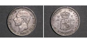 5 Песета Королевство Испания (1874 - 1931) Серебро Alfonso XII of Spain (1857 -1885)