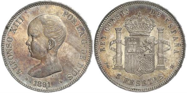 5 Песета Королевство Испания (1874 - 1931) Серебро Alfonso XIII of Spain (1886 - 1941)