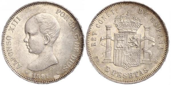 5 Песета Королевство Испания (1874 - 1931) Серебро Alfonso XIII of Spain (1886 - 1941)