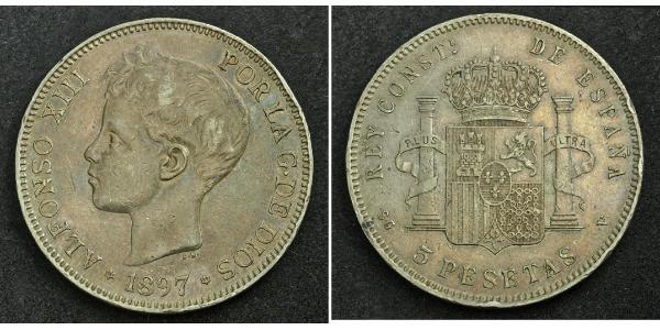 5 Песета Королевство Испания (1874 - 1931) Серебро 