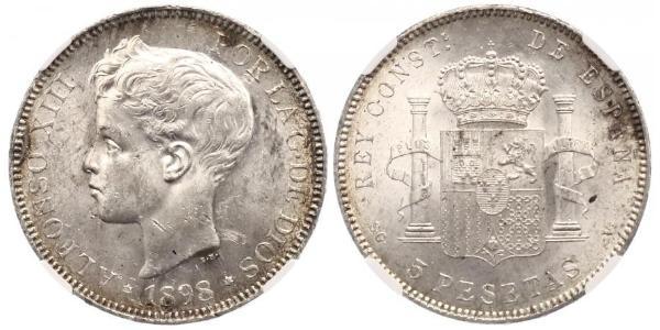 5 Песета Королевство Испания (1874 - 1931) Серебро 