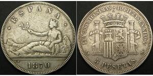 5 Песета Первая Испанская Республика (1873 - 1874) Серебро 