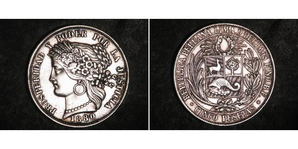5 Песета Перу Серебро 