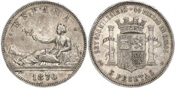 5 Песета First Spanish Republic (1873 - 1874) Срібло 