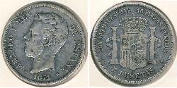 5 Песета Королівство Іспанія (1814 - 1873) Срібло 