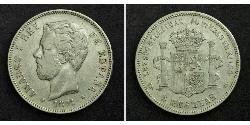 5 Песета Королівство Іспанія (1814 - 1873) Срібло Амадей I  (1845 - 1890)
