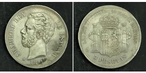 5 Песета Королівство Іспанія (1814 - 1873) Срібло Амадей I  (1845 - 1890)