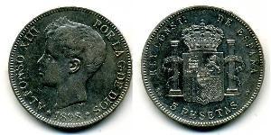 5 Песета Королівство Іспанія (1874 - 1931) Срібло 