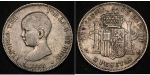 5 Песета Королівство Іспанія (1874 - 1931) Срібло Alfonso XIII of Spain (1886 - 1941)