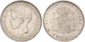 5 Песета Королівство Іспанія (1874 - 1931) Срібло 