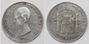 5 Песета Королівство Іспанія (1874 - 1931) Срібло Alfonso XIII of Spain (1886 - 1941)