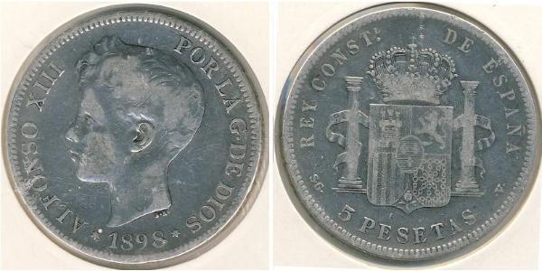 5 Песета Королівство Іспанія (1874 - 1931) Срібло 