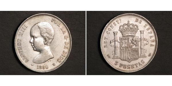 5 Песета Королівство Іспанія (1874 - 1931) Срібло Alfonso XIII of Spain (1886 - 1941)