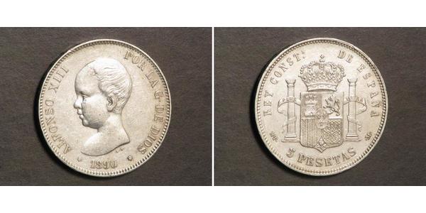 5 Песета Королівство Іспанія (1874 - 1931) Срібло Alfonso XIII of Spain (1886 - 1941)