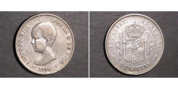 5 Песета Королівство Іспанія (1874 - 1931) Срібло Alfonso XIII of Spain (1886 - 1941)