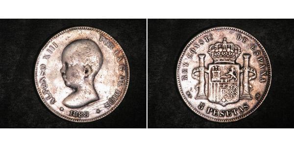 5 Песета Королівство Іспанія (1874 - 1931) Срібло Alfonso XIII of Spain (1886 - 1941)