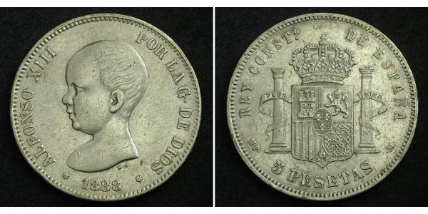 5 Песета Королівство Іспанія (1874 - 1931) Срібло Alfonso XIII of Spain (1886 - 1941)
