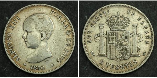 5 Песета Королівство Іспанія (1874 - 1931) Срібло Alfonso XIII of Spain (1886 - 1941)