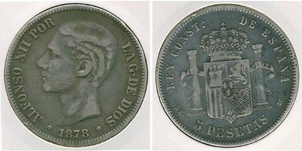 5 Песета Королівство Іспанія (1874 - 1931) Срібло Alfonso XII of Spain (1857 -1885)