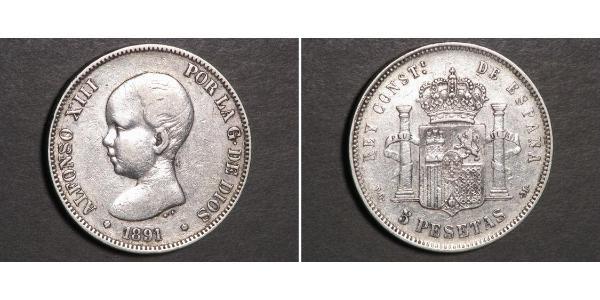 5 Песета Королівство Іспанія (1874 - 1931) Срібло Alfonso XIII of Spain (1886 - 1941)