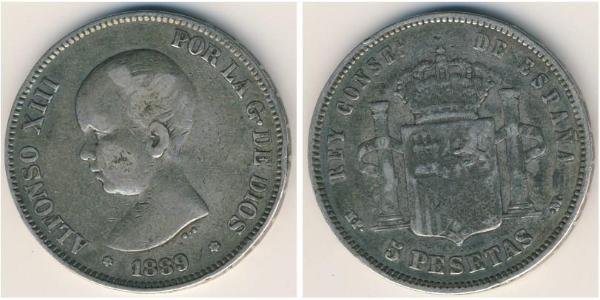 5 Песета Королівство Іспанія (1874 - 1931) Срібло Alfonso XIII of Spain (1886 - 1941)