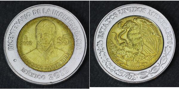 5 Песо Мексиканські Сполучені Штати (1867 - ) Біметал 