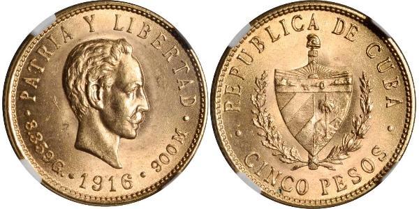 5 Песо Куба Золото Jose Julian Marti Perez (1853 - 1895) 