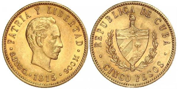 5 Песо Куба Золото Jose Julian Marti Perez (1853 - 1895) 