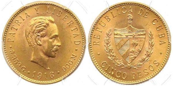 5 Песо Куба Золото Jose Julian Marti Perez (1853 - 1895) 