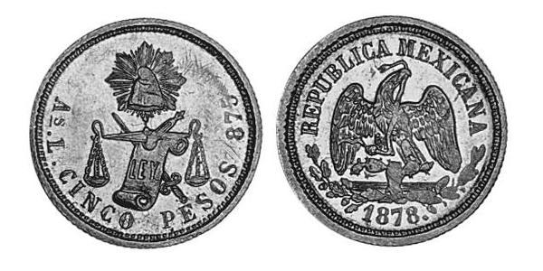 5 Песо Мексиканські Сполучені Штати (1867 - ) Золото 