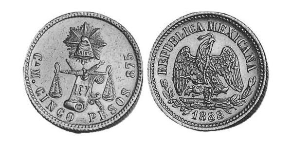 5 Песо Мексиканські Сполучені Штати (1867 - ) Золото 