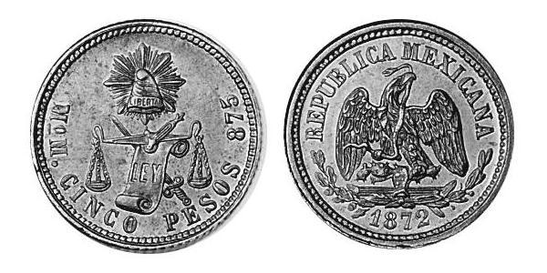 5 Песо Мексиканські Сполучені Штати (1867 - ) Золото 