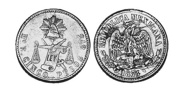 5 Песо Соединённые Штаты Мексики (1867 - ) Золото 