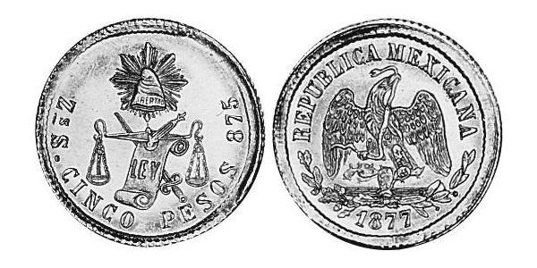 5 Песо Соединённые Штаты Мексики (1867 - ) Золото 