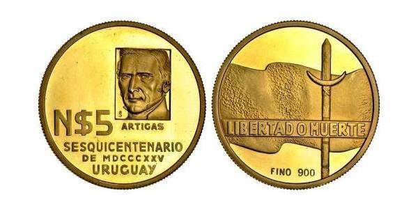 5 Песо Уругвай Золото Хосе Хервасіо Артігас