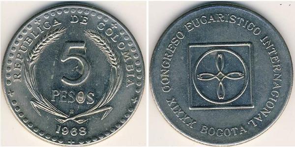 5 Песо Республика Kолумбия Никель/Медь 