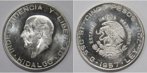 5 Песо Second Federal Republic of Mexico (1846 - 1863) Серебро Miguel Hidalgo