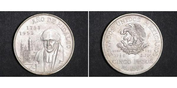 5 Песо Second Federal Republic of Mexico (1846 - 1863) Серебро Miguel Hidalgo