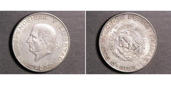5 Песо Second Federal Republic of Mexico (1846 - 1863) Серебро Miguel Hidalgo