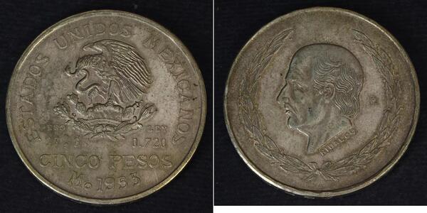 5 Песо Second Federal Republic of Mexico (1846 - 1863) Срібло Miguel Hidalgo