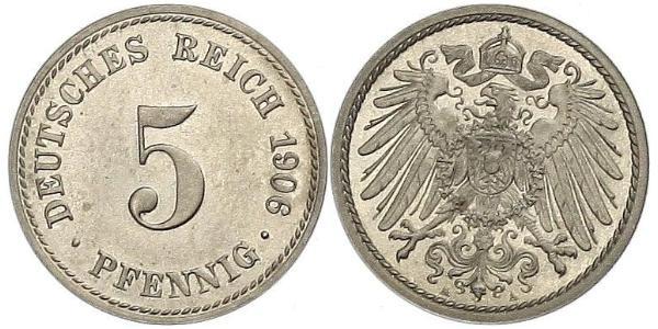 5 Пфенниг Германская империя (1871-1918) Никель/Медь 