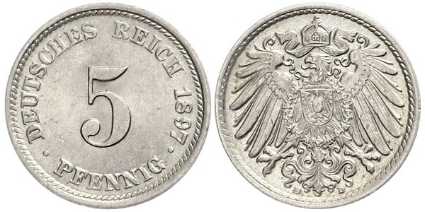 5 Пфенниг Германская империя (1871-1918) Никель/Медь 