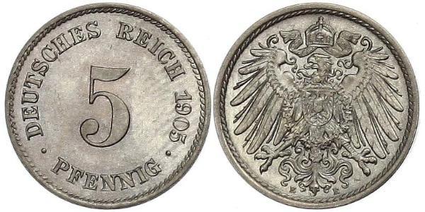 5 Пфенниг Германская империя (1871-1918) Никель/Медь 