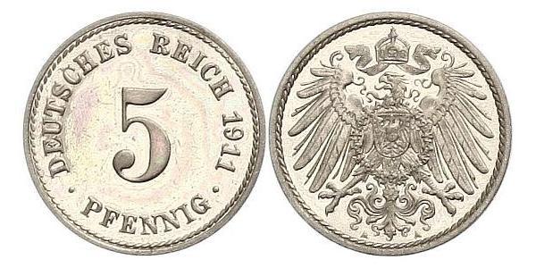 5 Пфенниг Германская империя (1871-1918) Никель/Медь 