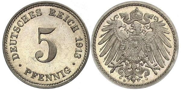 5 Пфеніг Німецька імперія (1871-1918) Нікель/Мідь 