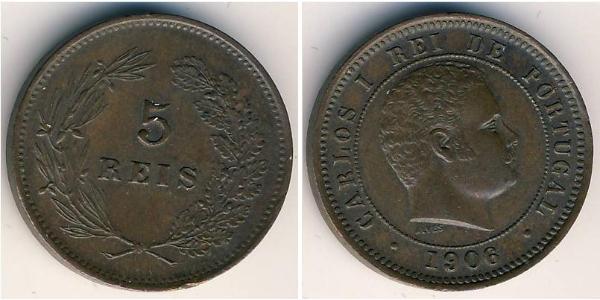 5 Рейс Королівство Португалія (1139-1910) Нікель/Мідь Карлуш I король Португалії (1863-1908)
