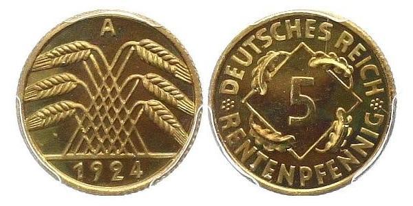 5 Рейхспфеніг Веймарська республіка (1918-1933) Латунь 