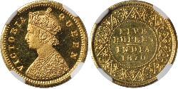5 Рупия Британская Индия (1858-1947) Золото Виктория (1819 - 1901)