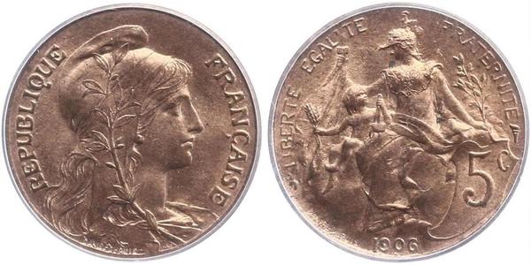 5 Сантим Третья французская республика (1870-1940)  Бронза 