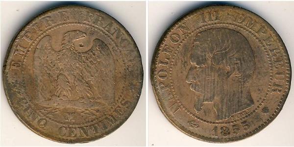 5 Сантім Франція Бронза Наполеон ІІІ Бонапарт (1808-1873)